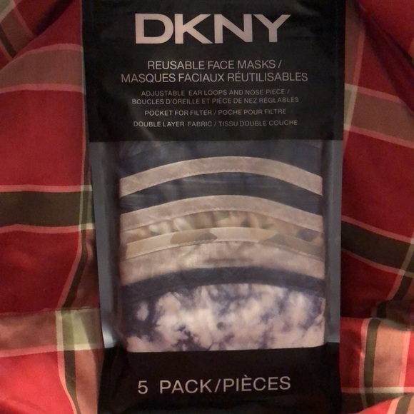 5/$13 DKNY 5 pack face masks multi designs. Adjustable ear loops/nose piece NWT - Picture 2 of 11
